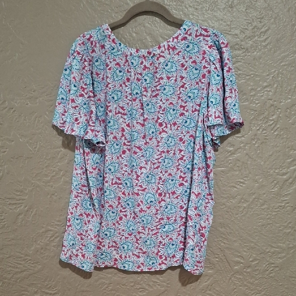 LOFT Women's Floral V-Neck Blouse - Blue and Red Size XL - Picture 5 of 9